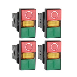 Shopcorp Double Head Push Button with Signal Lamp – On/Off Start/Stop Switch for Home and Industrial Equipment and Mount Panels in Operating Rooms and Distribution Boxes (4 Pack)