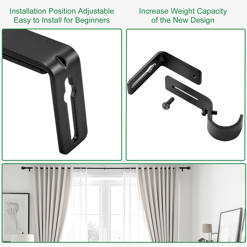 LLPJS Curtain Rod Bracket Adjustable, Drapery Rod Holder Hooks Support