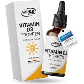 Vitamin D3 1000 i.e. Drops – 25 µg. in High Quality MCT Oil – Vitamin D3 (Cholecalciferol) 1350 Drops (50ml) Vitamin D with very high Organic Availability. Wehle Sports Made In Germany