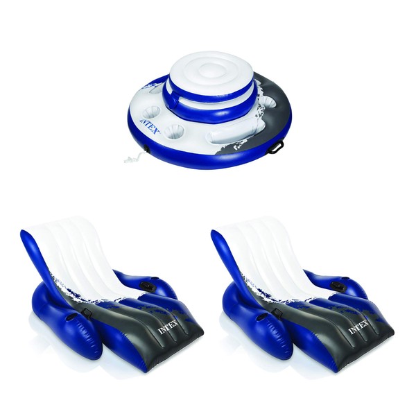 Pool Inflatable Floating Cooler Bundled w/Inflatable Floating Tube (2 Pack)
