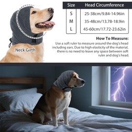 Dog Calming Hoodie No Shake Ear Wraps for Dogs, Dog Head Wrap Quiet Ears Cover for Noise Reduction Anxiety Relief, Adjustable Pet Head Covers Muffs for Hematoma,Thunder,Fireworks, Vet Visits (Grey,L)
