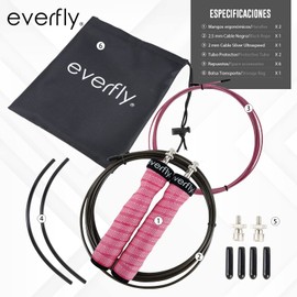 EVERFLY Crossfit Skipping Rope - Set of 2 2 mm and 2.5 mm Cables with Protectors - Professional Rope - High Speed Jumping Rope - Boxing Fitness Gym Cardio - Men and Women (Pink)
