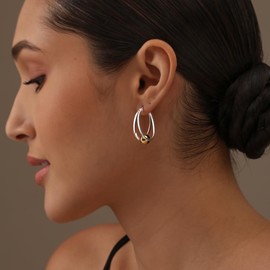 LeCalla 925 Sterling Silver Jewelry Gold-Plated Ball Oval Hoop Earrings for Women