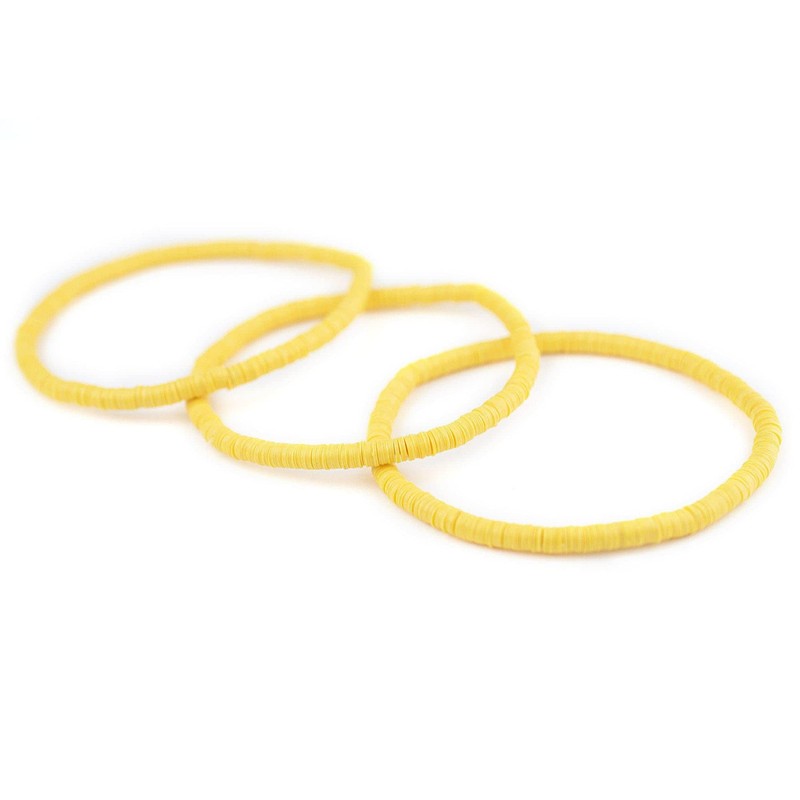 TheBeadChest Boho Stretch Bracelet, Yellow - Stackable African Vinyl Heishi,