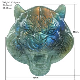 Lovionus89 Natural Labradorite Hand Carved Healing Crystal Sculpture Stone Statue with Hole for Chams Pendant DIY Tiger Head