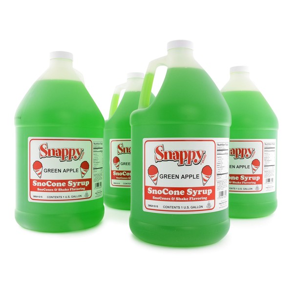 Snappy Green Apple Sno Cone Syrup, 1 Gallon, 4 Pack