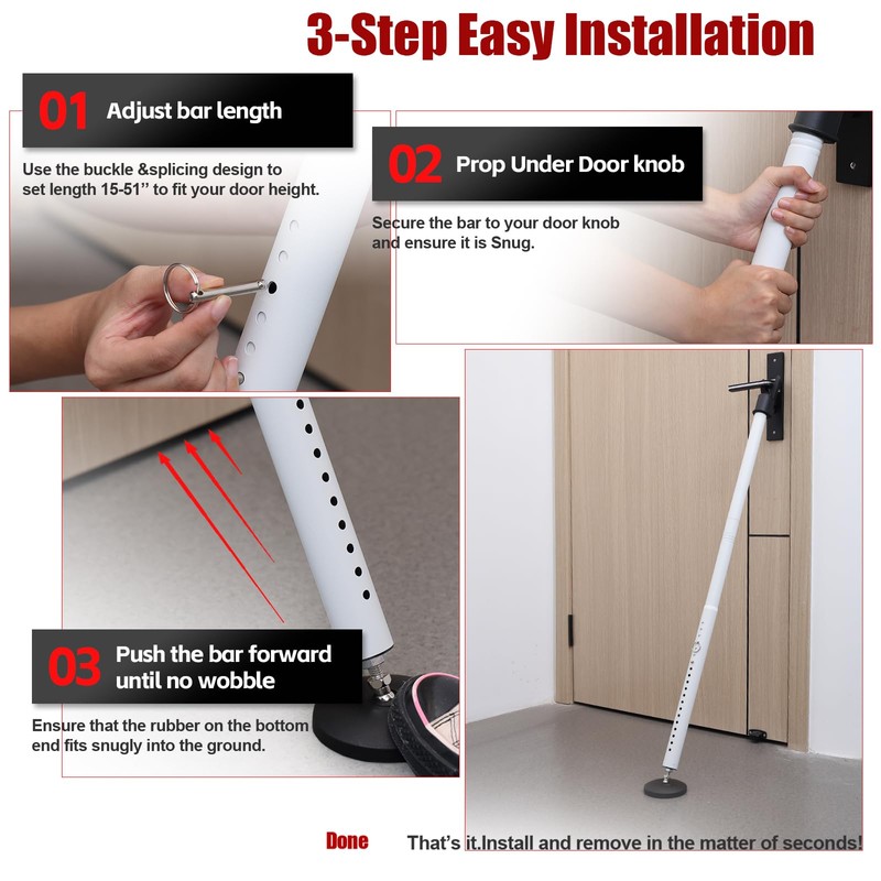2 Pack Door Security Bar – Anti-Slip 600LB Heavy Duty
