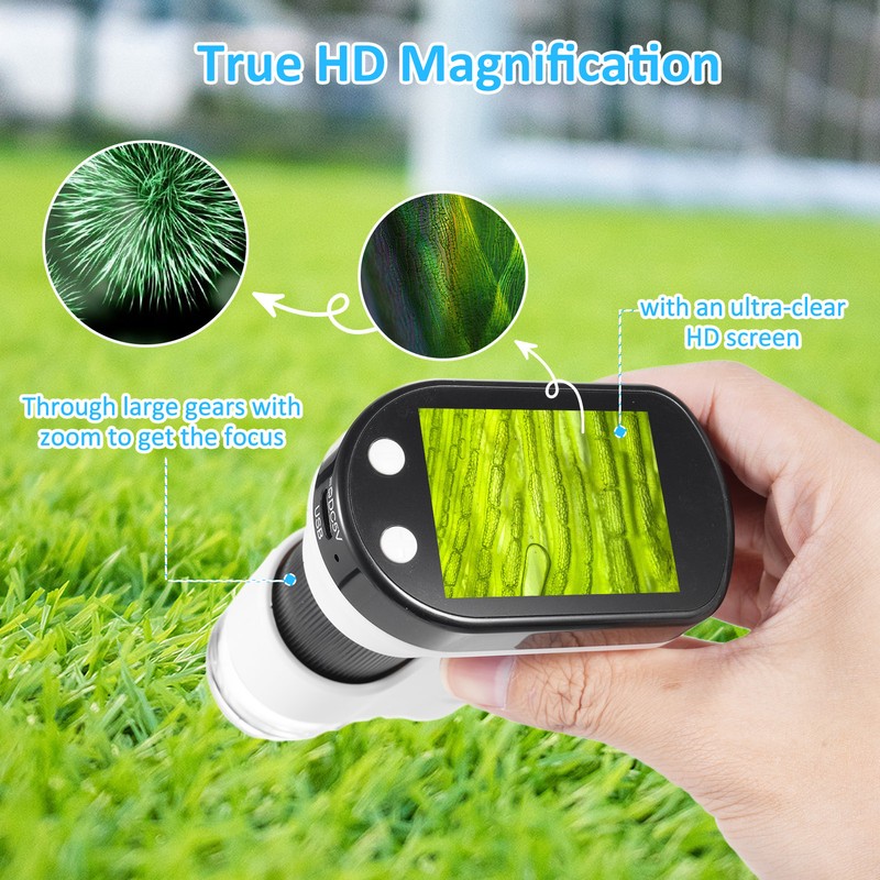 Portable Digital Microscope Rechargeable Pocket Microscope with 2.4-Inch LCD Screen