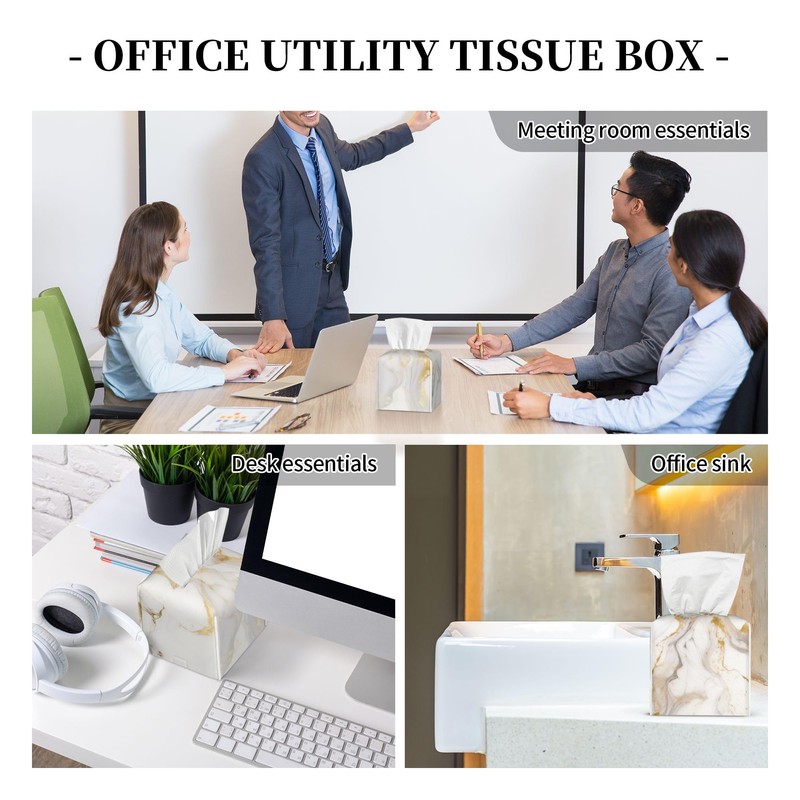Tissue Box Cover,Grey Golden Marble Pu Leather Square Tissue Box