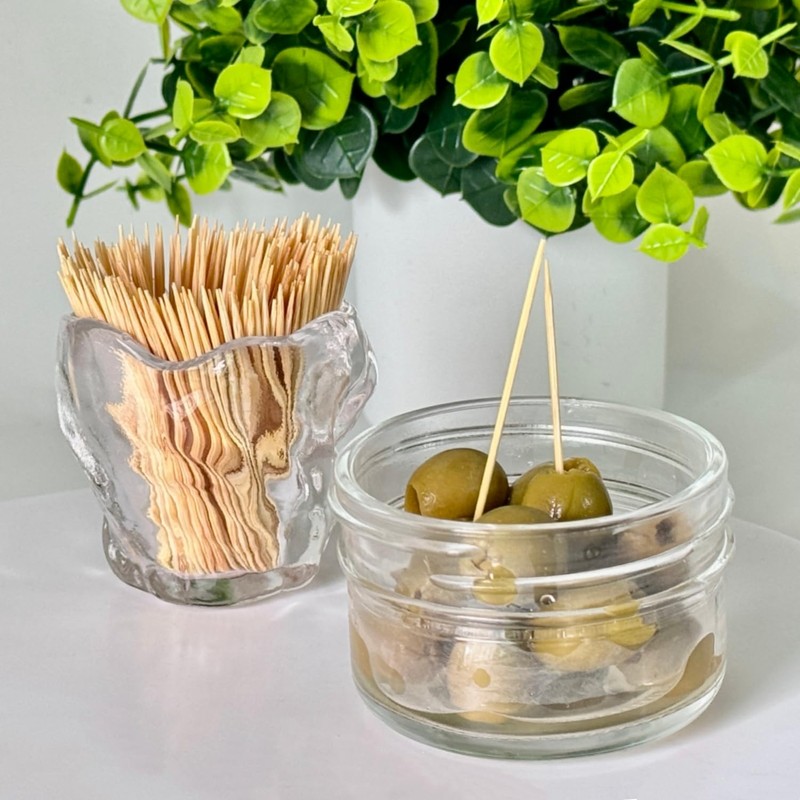 Glass Toothpick Holder with Bamboo Toothpicks – Decorative Crystal Toothpick