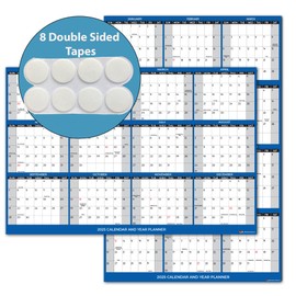 2025 Wall Calendar with Double Sided Tape for Wall hanging, Wet & Dry Erase Laminated, Size 12" x 18", 12 Month Annual Yearly Wall Planner, Reversible, Horizontal/Vertical (Navy)