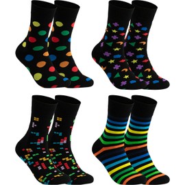gigando Socks Pack for Men and Women with Motif, 3 to 8 Quality Cotton Socks without Seam, Fun, Long Stockings for Suit and Holiday, Black Reinforced Unisex Socks, 4 pairs - colourful symbols