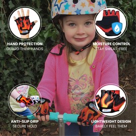Kiddimoto Kids Cycling Gloves| Anti-Slip Kids Bike Gloves for Boys and Girls | Fingerless Mountain Bike Gloves for BMX, MTB Riding, Gymnastics, Scooters, Skateboard, Balance Bike, Rollerblade.