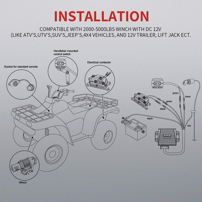 APIELE 12V 250A Winch Solenoid Relay Kit & Winch Rocker