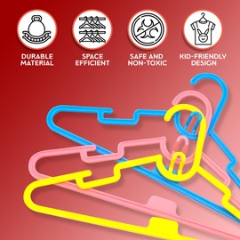 ZYBUX - 20 Pack Multi Coloured Kids Coat Hangers Lightweight with Stackable Kids Hangers Space Saving Wardrobe Organizer 28cm x 14.5cm