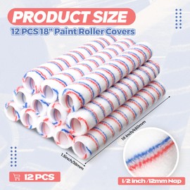 Leumoi 12 Pcs 18'' Paint Roller Covers Refill Microfiber Roller Covers Without End Cap Large Paint Roller Sleeves 18 Inch Paint Roller Kit for Wall Floor House Painting Frame Supplies (1/2'' Nap)