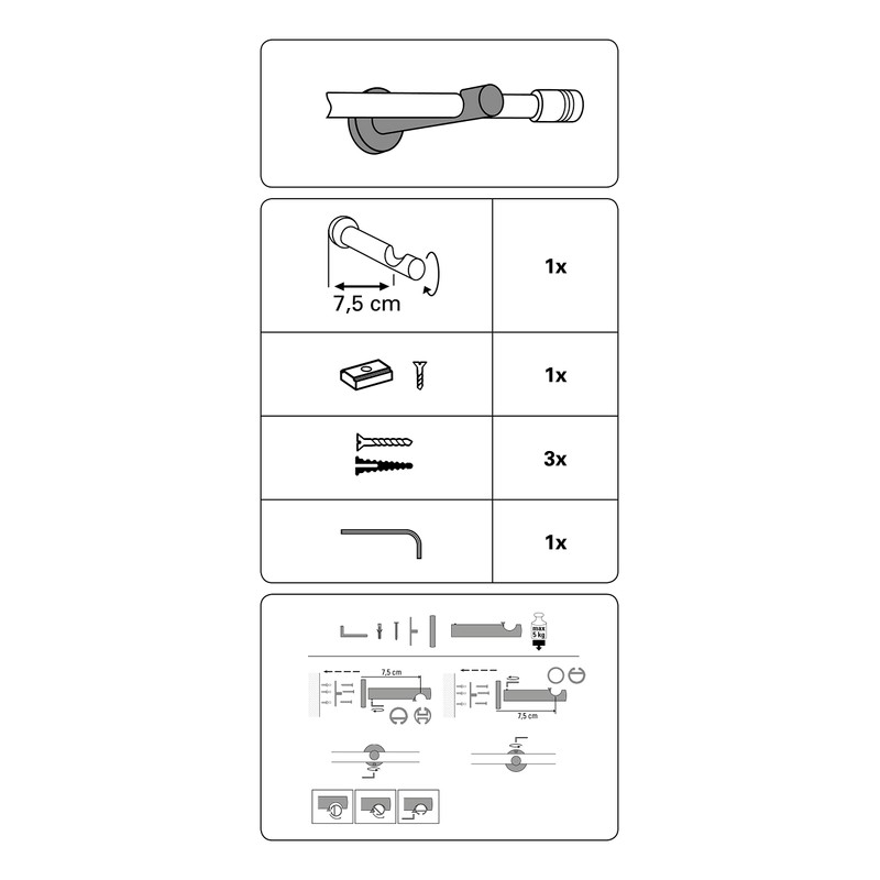 GARDINIA Memphis Series Single Track Support with Metal Mounting Plate