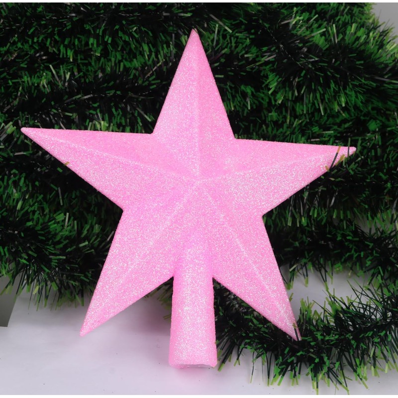 YYCRAFT 8 Inch Glitter Star Tree Topper Christmas Decoration-Iridescent Pink