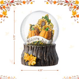 Glitzhome Fall Sunflower & Pumpkin Resin Waterglobe 6" H - Handcrafted Autumn Harvest Snow Globe Table Decor, with Tree Stump Base, Welcome Fall- Ideal for Home Mantels, Shelf & Festive Accent Gifts