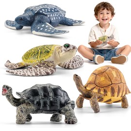 Totsmile 4PCS 5'' Large Sea Turtle & Tortoise Toys Figurines, Realistic Plastic Solid Sea Ocean Animals Figures Educational Toys for Kids Ages 3-5 5-7 4-8 8-12 Boys Girls