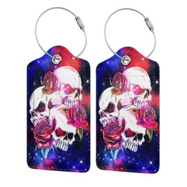 Skull Luggage Tag for Suitcase Galaxy Baggage Label Tags PU Leather Baggage Name Address Labels with Privacy Cover for Women Men Travel Durable Stainless Steel Loop 1 PCS