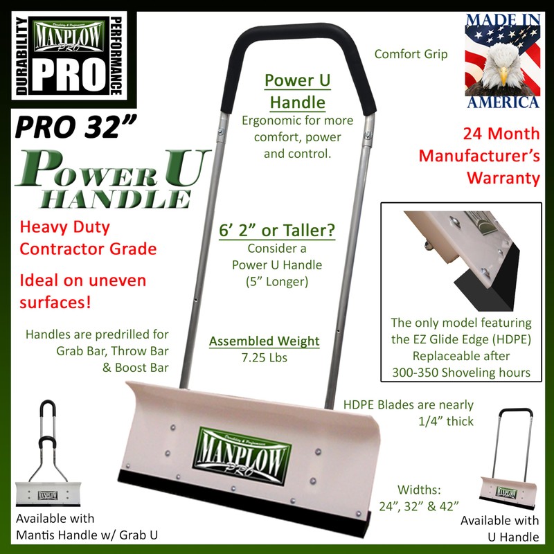 MANPLOW PRO Snow Pushers (PRO with Power U Handle Upgrade,