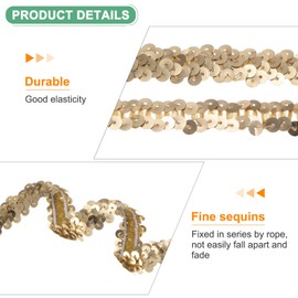 M METERXITY 1-Pack Elastic Sequins Trim, 11 Yards 0.8 Inch Flat Paillette Glitters Sequin Trim 2 Row Metallic Sequins Trim for Craft Sewing Trimming/Dress Embellish Headband [Gold]