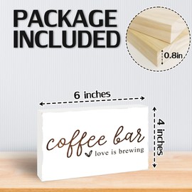 Coffee Bar Love Is Brewing Wooden Sign - 4" x 6" Farmhouse Pinewood Block Decor - Tabletop Rustic Coffee Bar Decor For Home Kitchen - Housewarming Gift For Family & Friends - C04