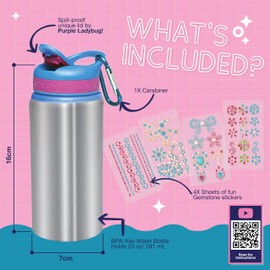 PURPLE LADYBUG Decorate Your Own Water Bottle for Kids - Unique 6 Year Old Girl Gifts, Creative Birthday Gifts for 7 Year Old Girls, Kids Christmas Gifts Age 6 7 9 8 10 11+ - Fun Craft Sets for Girls