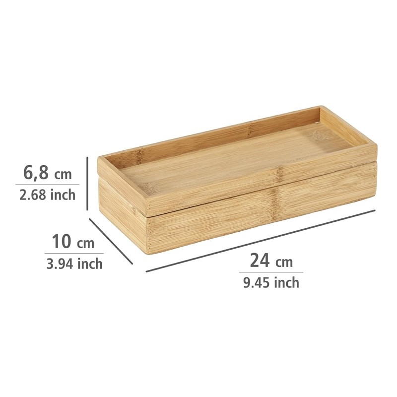 Wenko Bamboo Organiser Terra 3 Compartments -Storage Box, Bathroom Basket,