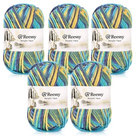 Reessy 225g Knitting Wool Acrylic Yarn Crochet Yarn Set, Super Soft 5 Ply Wool for Crochet Knitting and Crafts, 5 x 45g Crochet Yarn for Amigurumi Projects Handcrafts-Yellow Blue