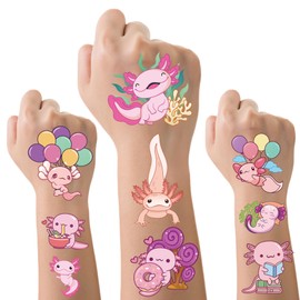 Axolotl Temporary Tattoos Stickers Decorations - 200+ Pink Axolotl Birthday Decoration Favors Cute Temporary Tattoos Gifts For Kids Girls Boys Party Favor Supplies Rewards Gifts Classroom Decor