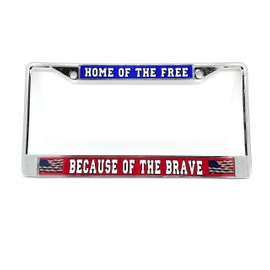 Home of The Free Chrome License Plate Frame