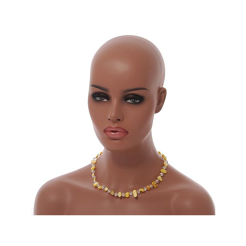 Avalaya Butter Yellow Sea Shell Nuggets with Glass Bead Necklace/48cm