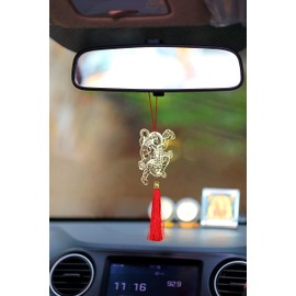 ADORAA Flying Hanuman Bajrangbali - Rear View Mirror Car Hanging Ornament/Perfect Car Charm Pendant/Amulet - Accessories for Car Décor in Brass for Divine Blessings & Safety/Protection