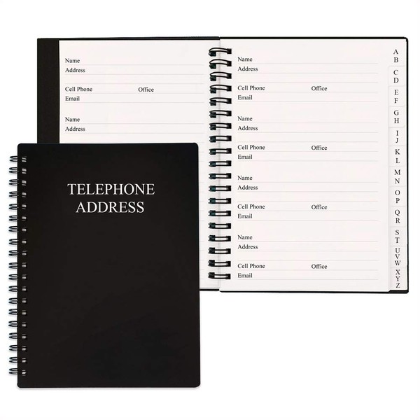 Nokingo Telephone Address & Birthday Book with Tabs, Address Log Book for Contacts, with Phone Numbers, Addresses, Birthday & Password. Alphabetical A-Z Organizer, Black, 5x7 inch
