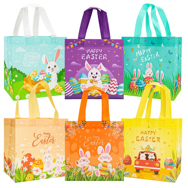 6PCS Easter Tote Bags, Easter Gift Bags with Handle, Non-Woven