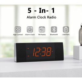 iTOMA Alarm Clocks Radio with APP Control, Bluetooth, FM Radio, Dual Alarm with Snooze, USB Charging, Auto and Manual Dimmer, Clock Radio for Bedside CKS503