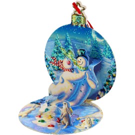 Christmas Pop Up Ball Card; Hanging Xmas Tree Decoration Glitter Ornament Greeting Idea (Dancing Snow-Couple)â€¦