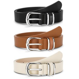 Dulynva 3 Stück Gürtel Leder Damen Ledergürtel Damengürtel Modisch Taillengürtel mit Goldener Quadratischer Schnalle für Frauen Jeans Hosen Kleider (Schwarz, Braun, Beige)