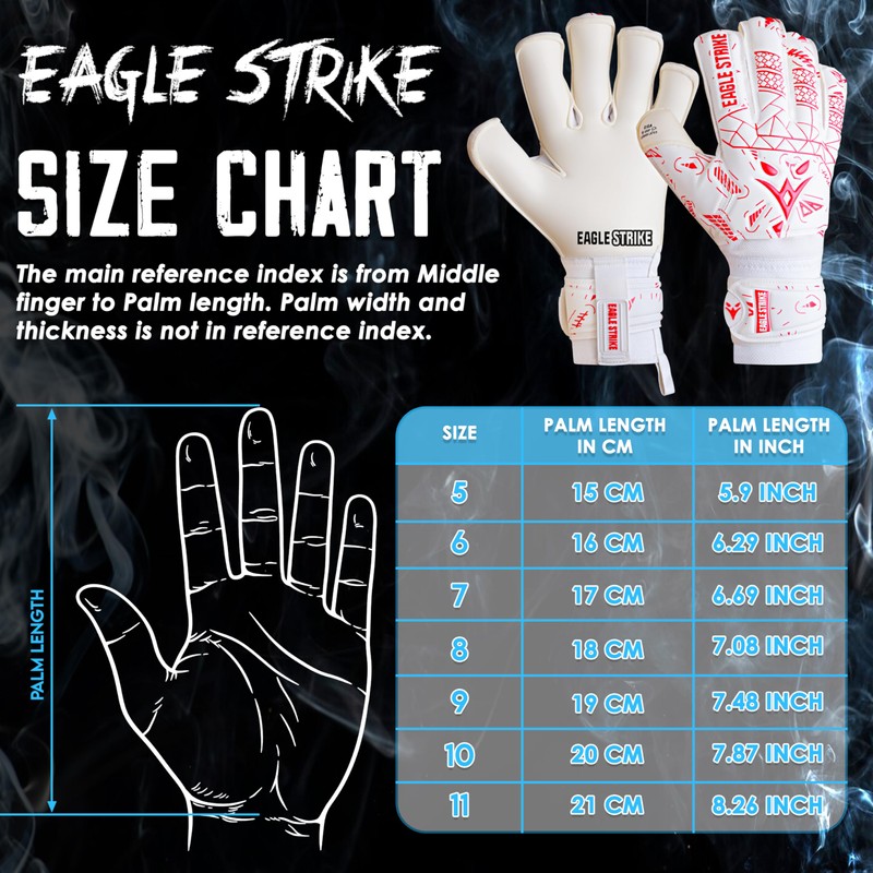 Soccer Goalie Gloves - Fingers Protection, Sizes 5 to 11,