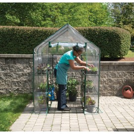 Miracle-Gro 4'8" x 4'8" x 6'5" All-Season Small Walk-in Greenhouse with 8 Wire Shelves for Outdoors, Easy-Access and Durable, Translucent