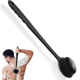 Limpiador de Espalda de Silicona Cepillo de Baño para Hombres y Mujeres con Mango Largo para Masaje y Exfoliación de Piel, Ducha, Cepillo de Baño Exfoliante para Piel Seca y Mojada (Black)