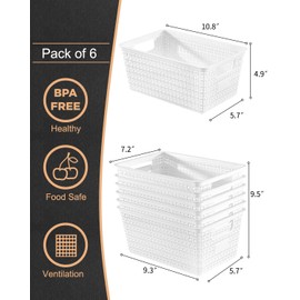EOENVIVS Plastic Storage Baskets For Organizing, 6 Pack Organization and Storage Containers, Storage Baskets for Shelves Drawers Desktop Closet Playroom Classroom Office, White