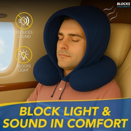 Goodyear Travel Pillow with Hood – Neck Support for Comfortable Travel, Hooded Neck Pillow for Flights and Road Trips, Navy