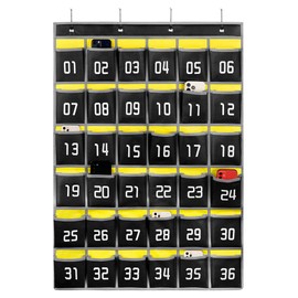 Loghot Numbered Classroom Sundries Closet Pocket Chart for Cell Phones Holder Wall Door Hanging Organizer (36 Pockets Black)