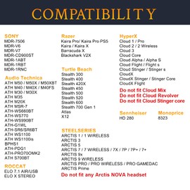 SOULWIT Protein Leather Earpads Cushions for Audio-Technica ATH M50X/M40X, HyperX Cloud/Alpha, SteelSeries Arctis, Ear Pads for Sony MDR-1ABT/1RBT/1RNC/7506, Turtle Beach Stealth 420X/600 - Black