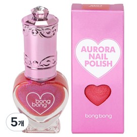 Bonbon Friends Water-based Glitter Aurora Nail Polish, Aurora Red, 5 Pieces / 봉봉프렌즈 수성 반짝이 오로라 매니큐어, 오로라레드, 5개