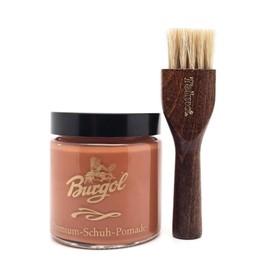 Burgol Premium Shoe Pomade 100 ml with Long Pot Brush Cognac