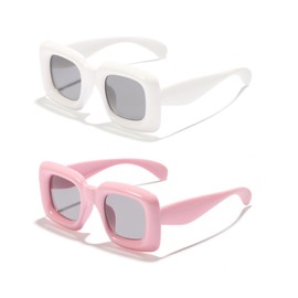 TOSGMLOUS 3-12 Years Kids Polarized Sunglasses Boys Girls Soft TPEE Frame Cat Eye Design Fashion UV400 Protection Glasses, 2 Pack( White + Yellow), Medium